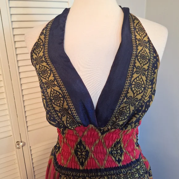 Wevez India Layered Silk Boho Halter Dress Free Size *C6 - Picture 4 of 7